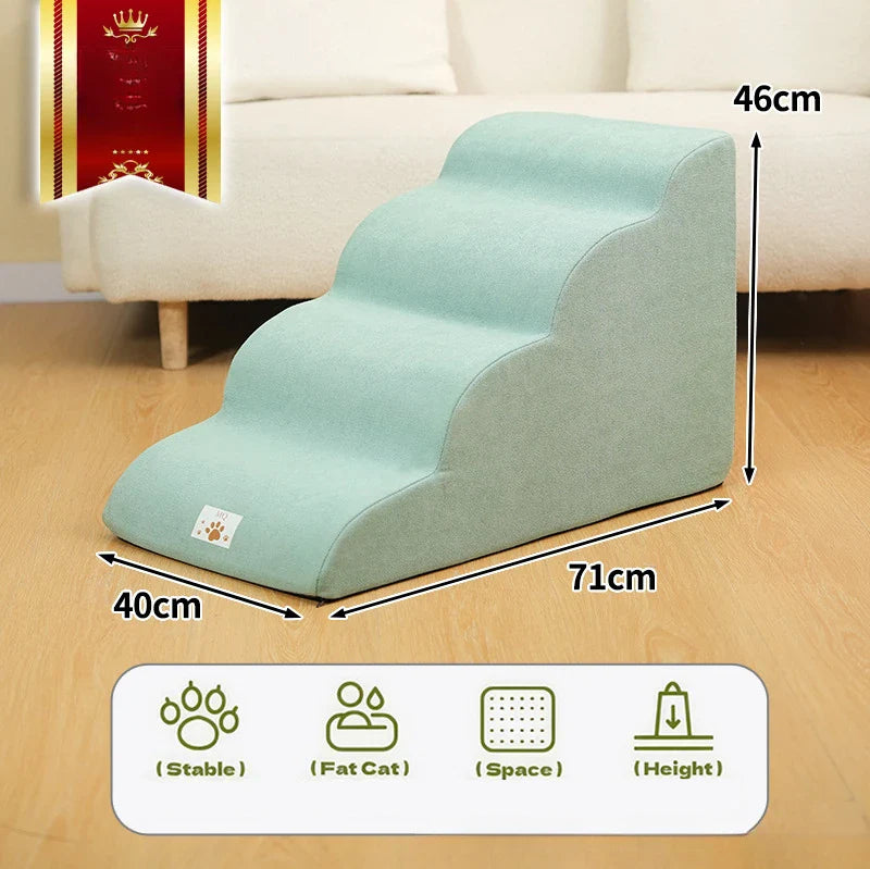 2/3-Step Pet Stairs Ramp for Dogs and Cats – Memory Foam with Removable Washable PU Cover, Sofa Trainer Stairs