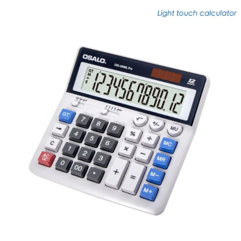Solar-Powered 12-Digit ABS Calculator — Dual Power (Solar + AA), Office & Student Financial Calculator
