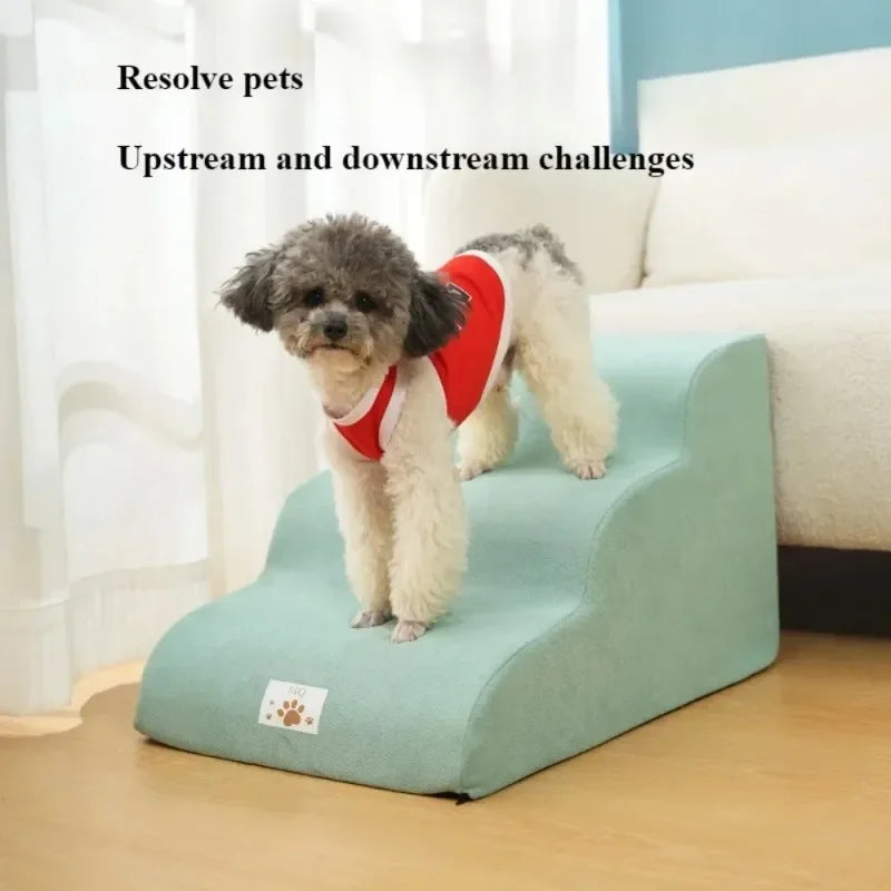 2- or 3-Step Pet Stairs for Dogs & Cats — Removable Washable Non-Slip Ramp for Sofa & Bed, PU Velvet Foam Pet Steps for Small & Senior Pets