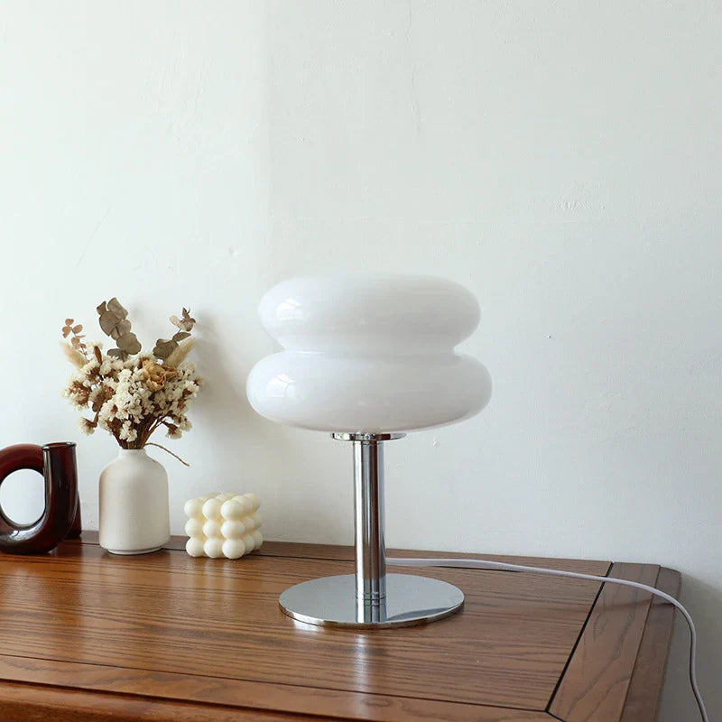 Macaron Glass Table Lamp - 2-Color E27 LED Bedside Lamp, Stained Glass Night Light for Bedroom (28cm x 18cm / 11in x 7in)