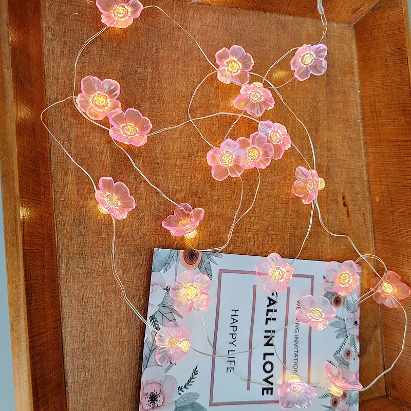 30 LED Pink Cherry Blossom Fairy String Lights Battery-Powered Flower Garland for Home, Bedroom & Christmas