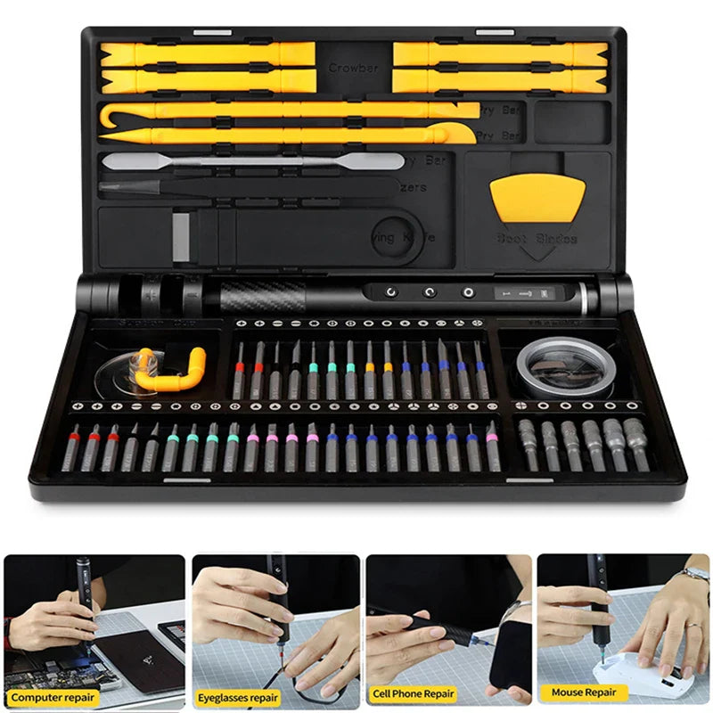 Cordless Electric Precision Screwdriver Set with LED Light - Magnetic S2 Bits for Phone, Laptop & Electronics Repair, Rechargeable USB-C