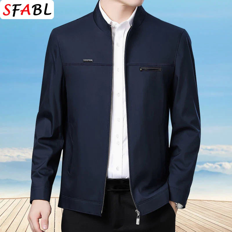 Men's Business Casual Zipper Blazer Jacket - Smart Casual Outerwear for Spring & Autumn