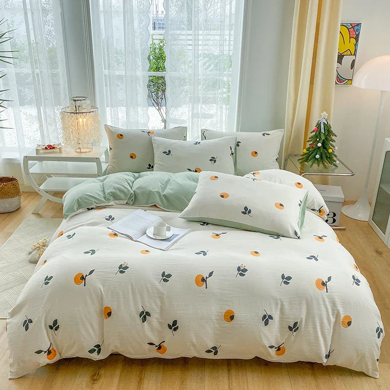 3-Piece Heart Floral Duvet Cover Set with Pillowcases – Cartoon Plant Print, Fits 1.5m (59 in / 5 ft) & 2.0m (79 in / 6.6 ft) Beds, No Insert