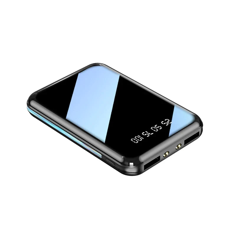 20000mAh Portable Power Bank with LED Mirror Screen, Built-In Cables & Dual USB — External Charger for Smartphones