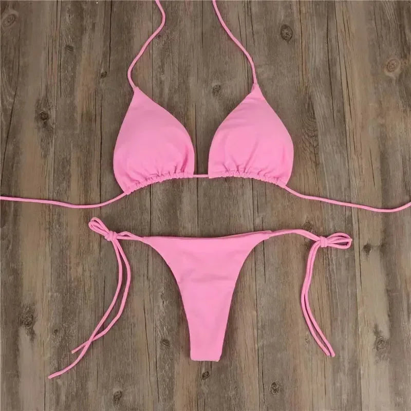 2 Pcs/Set Chic Women Swimwear Pure Colors Simple Quick Dry Backless Bikini Set Sexy Woman Swimsuits For Vacation купальник