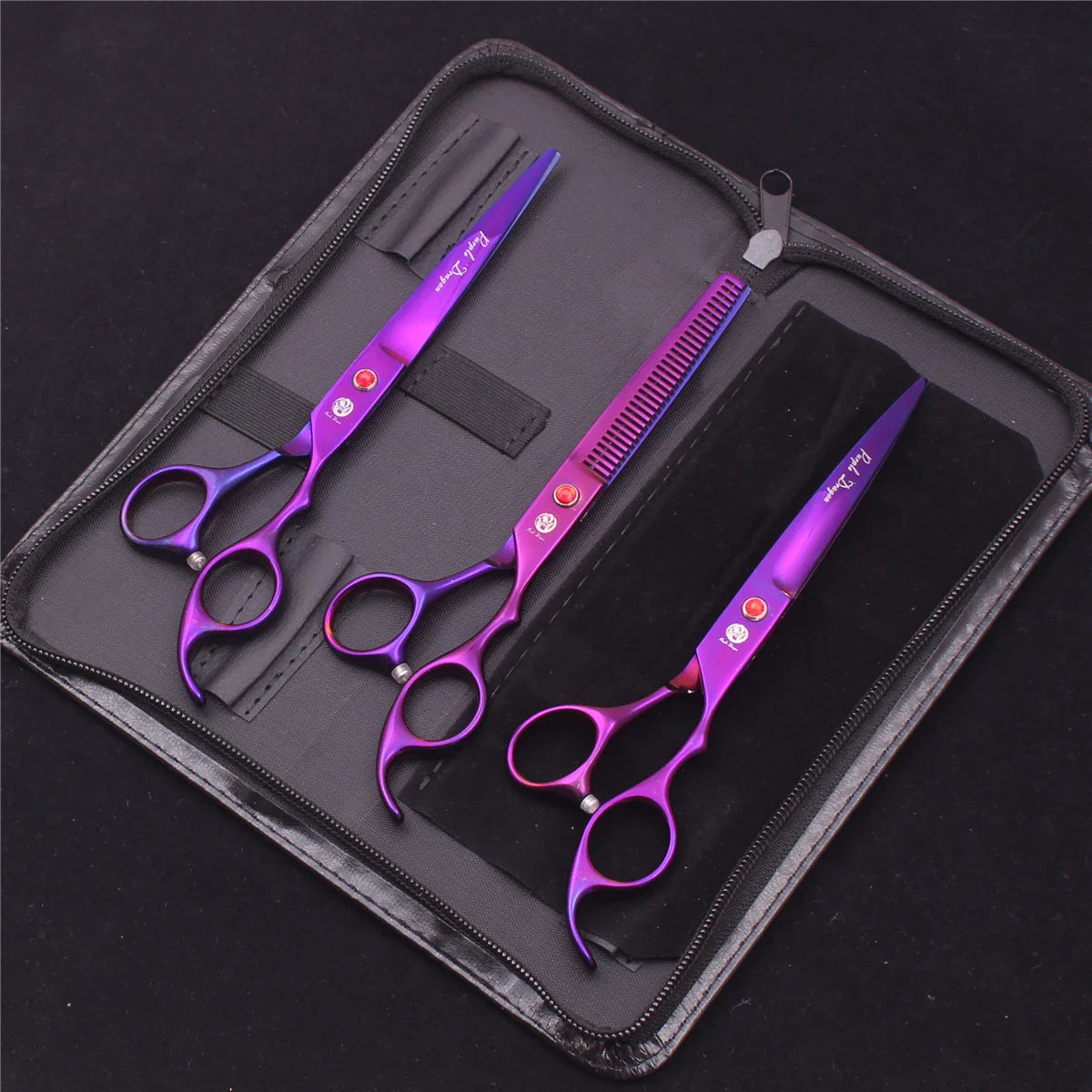 7-Inch (19.5 cm) Stainless Steel Pet Grooming Scissors Kit – Straight, Thinning, Chunker & Curved Shears