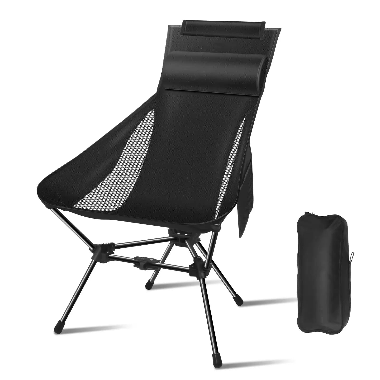 Ultralight Foldable Moon Camping Chair with Headrest, Portable Fishing & Travel Chair with Pillow and Carry Bag