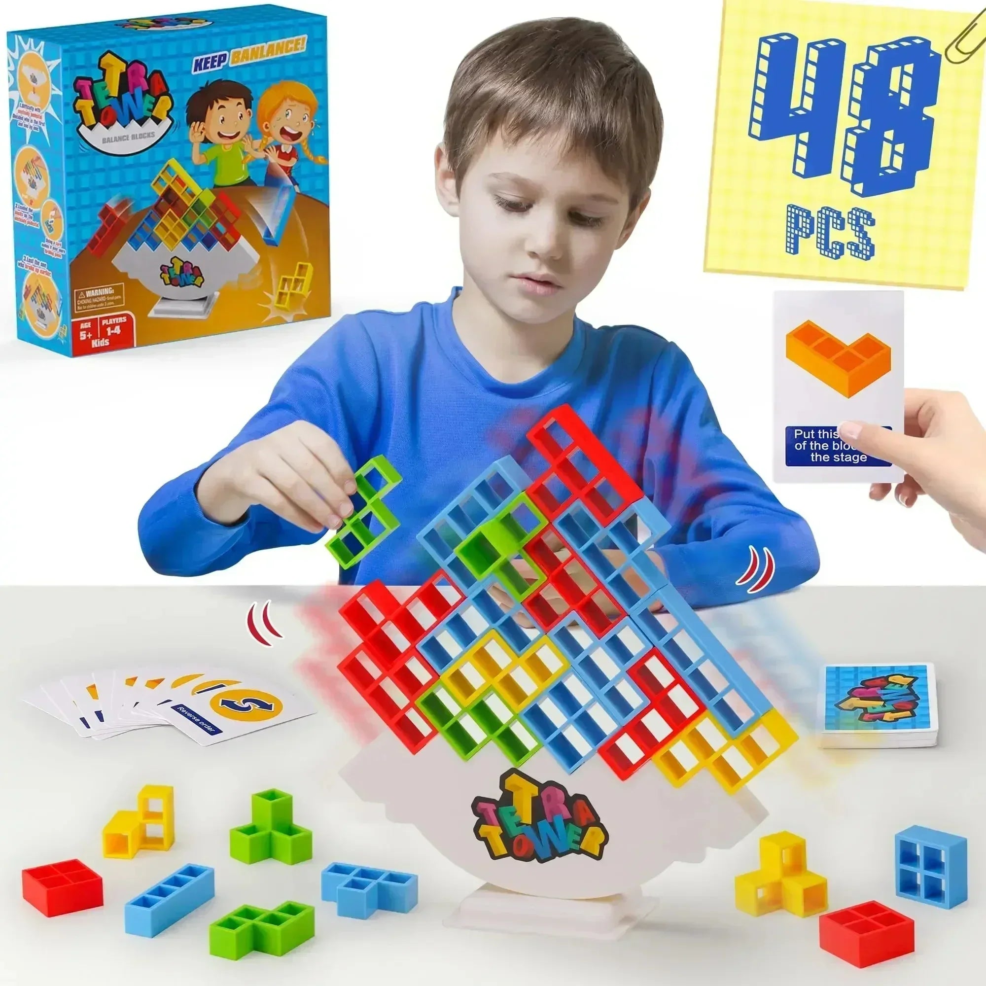 Tetra Tower Balance Stacking Game - Family & Party Building Puzzle for Kids and Adults