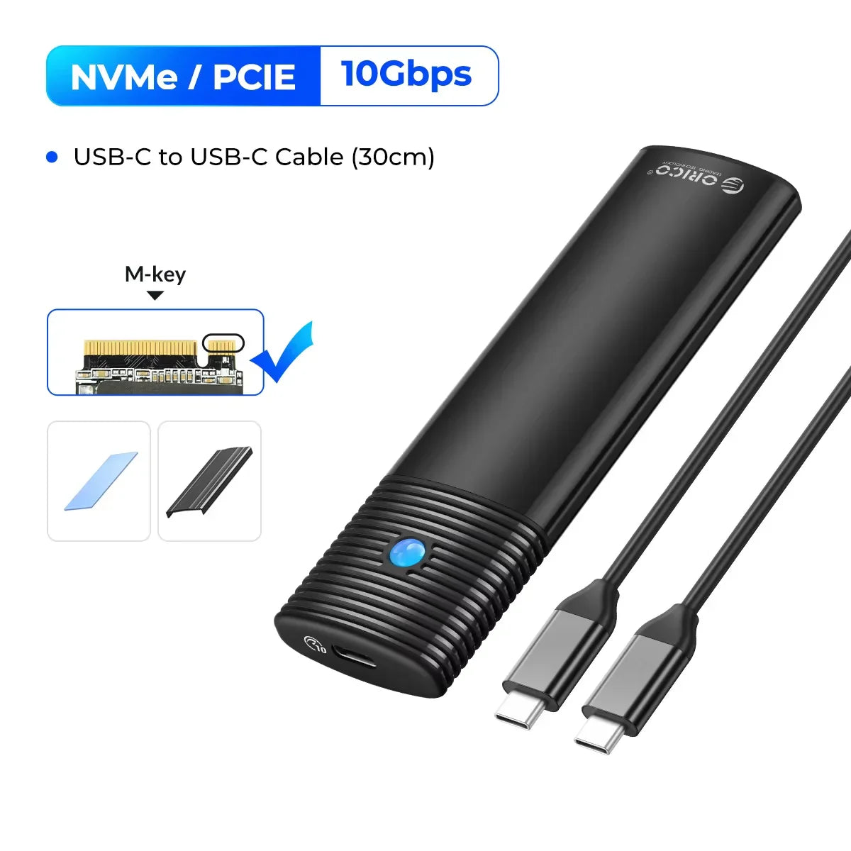 2.5-Inch SATA to USB3.0 Type-C HDD Enclosure — Tool-Free External Hard Drive Case (Up to 6TB, UASP)