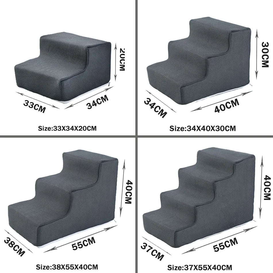 Pet Stairs for Dogs & Cats — 2/3/4-Step Detachable Sponge Ramp, Washable Waterproof Pet Ladder