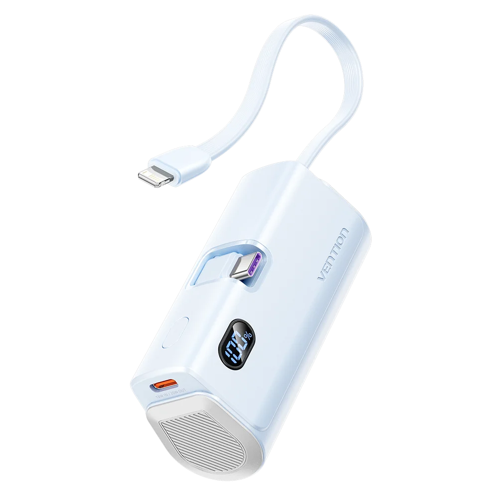 Mini Power Bank 4800mAh 22.5W USB-C PD Portable Charger with Built-In Lightning Cable – Fast External Battery for iPhone Samsung Xiaomi