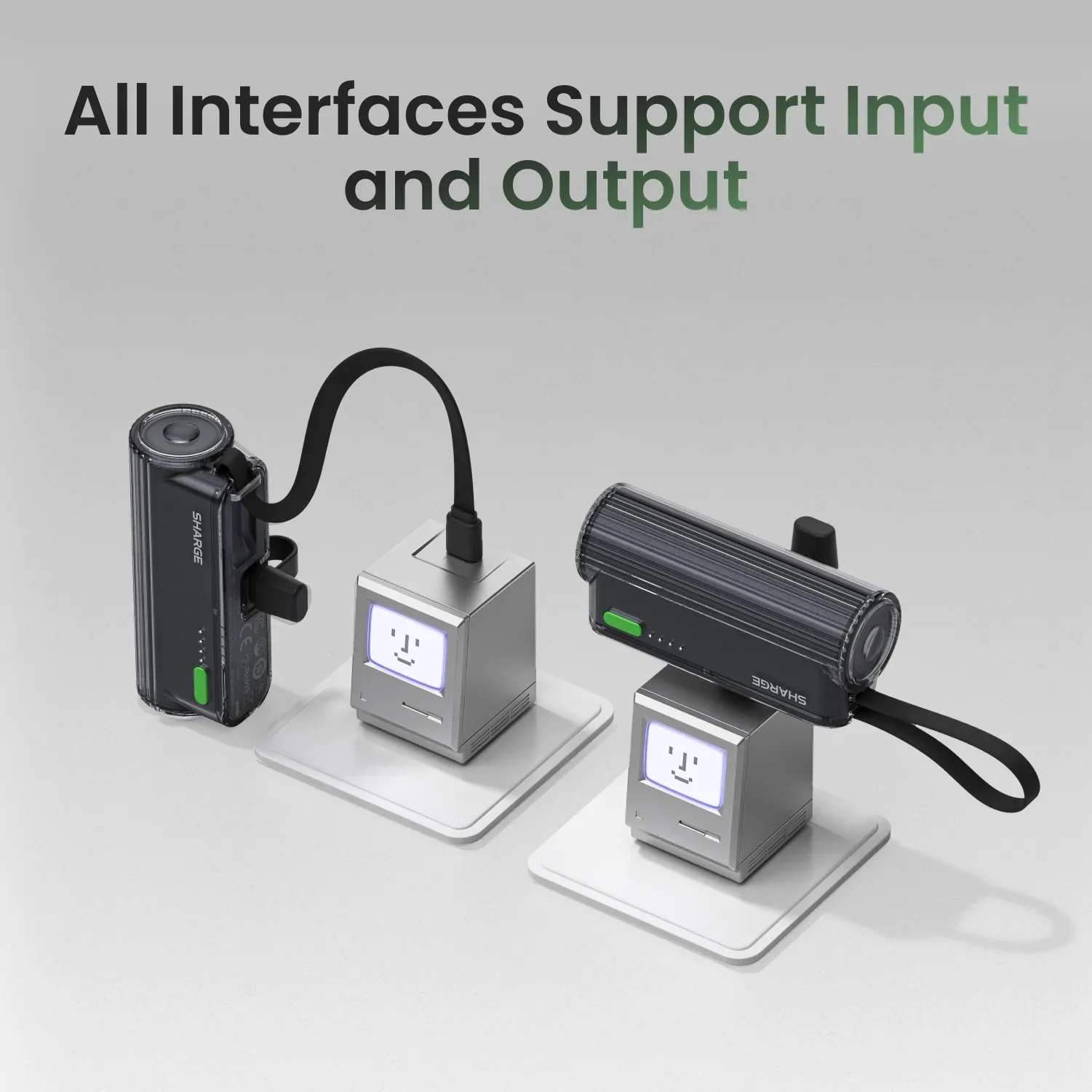 Flow Mini Portable Power Bank 5000mAh 22.5W Fast Charging Dual USB-C with Built-in Lightning & USB-C Cables