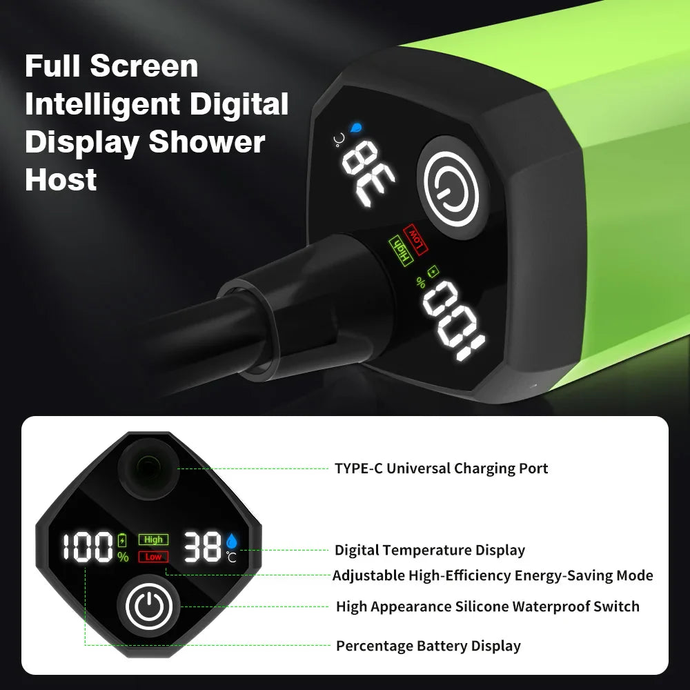 6000mAh Portable Camping Shower Pump with Full Screen Digital Display — RV Outdoor Shower Kit