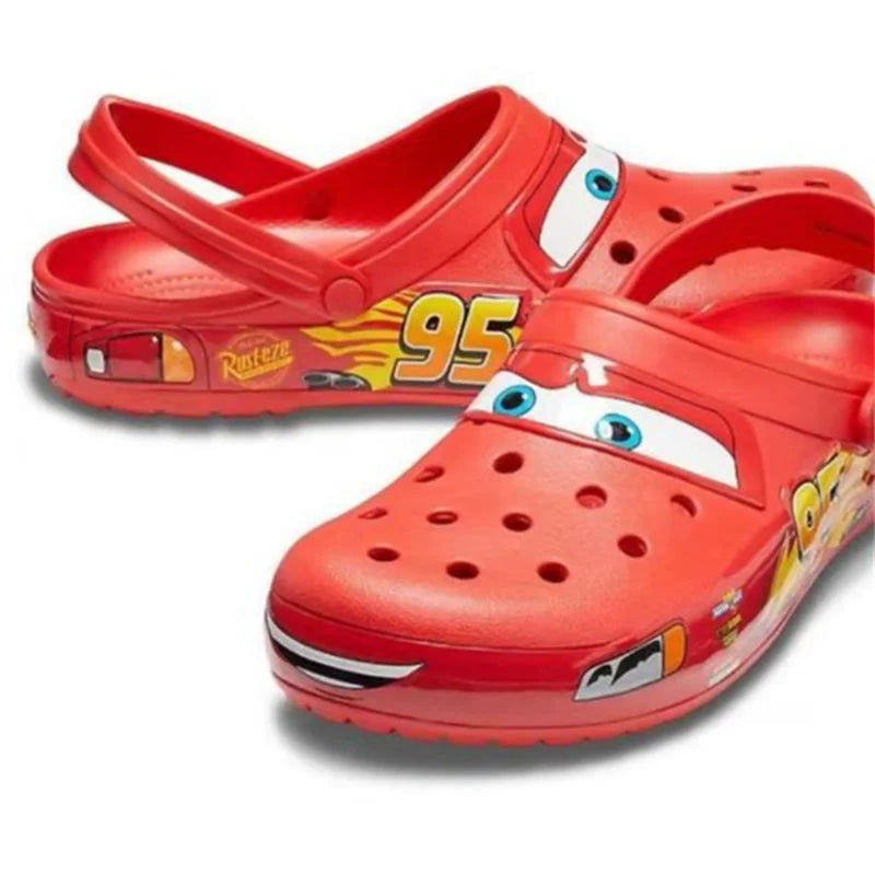 Kids Cartoon Race Car EVA Sandals — Breathable Perforated Clogs with Buckle Strap, Anti-Slip Summer Casual