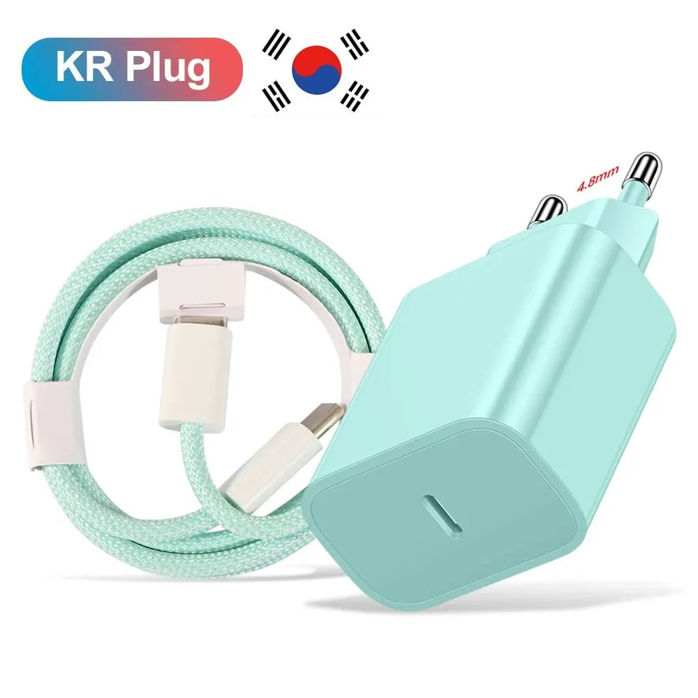 20W USB-C PD Fast Charger with USB-C Cable – Compact Travel Wall Adapter for Smartphones & Tablets