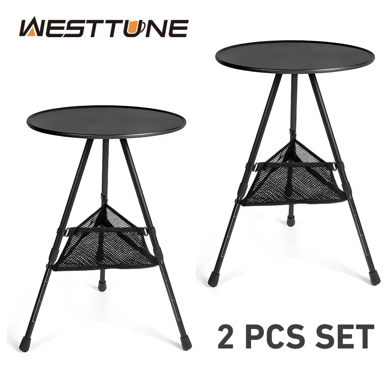 Round Folding Camping Table 2-Pack — 14.5 in (37 cm) Ultralight Portable Adjustable Height with Mesh Storage Bag for Camping, Picnic & Indoor