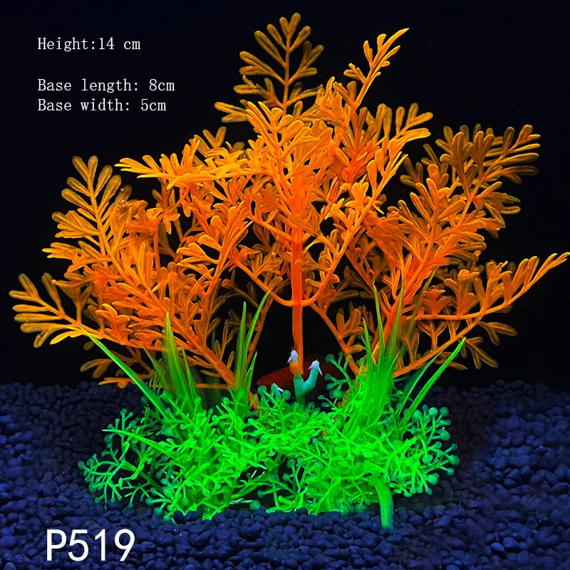 Artificial Aquarium Plants – Plastic Underwater Green Shrubs with Resin Base, Fish Tank Decoration