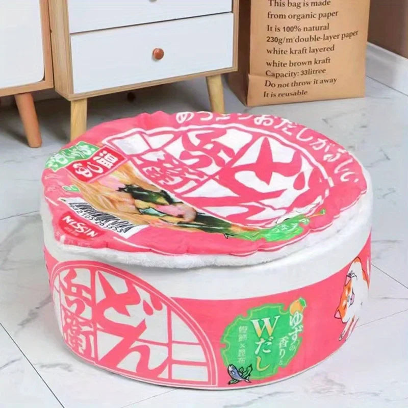 Instant Noodle Pet Bed – Cozy Udon Cup Nest for Cats & Small Dogs with Removable Cover, S 40 x 20 cm (15.7 x 7.9 in) & L 50 x 20 cm (19.7 x 7.9 in)