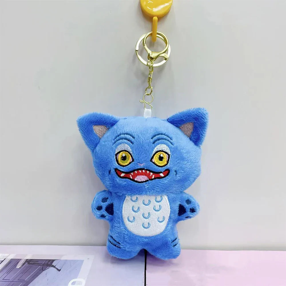 Anime K-Pop Demon Hunter Plush Keychain, Purple Tiger Monster with Black Hat and 3 Eyes Cute Plush Charm Gift
