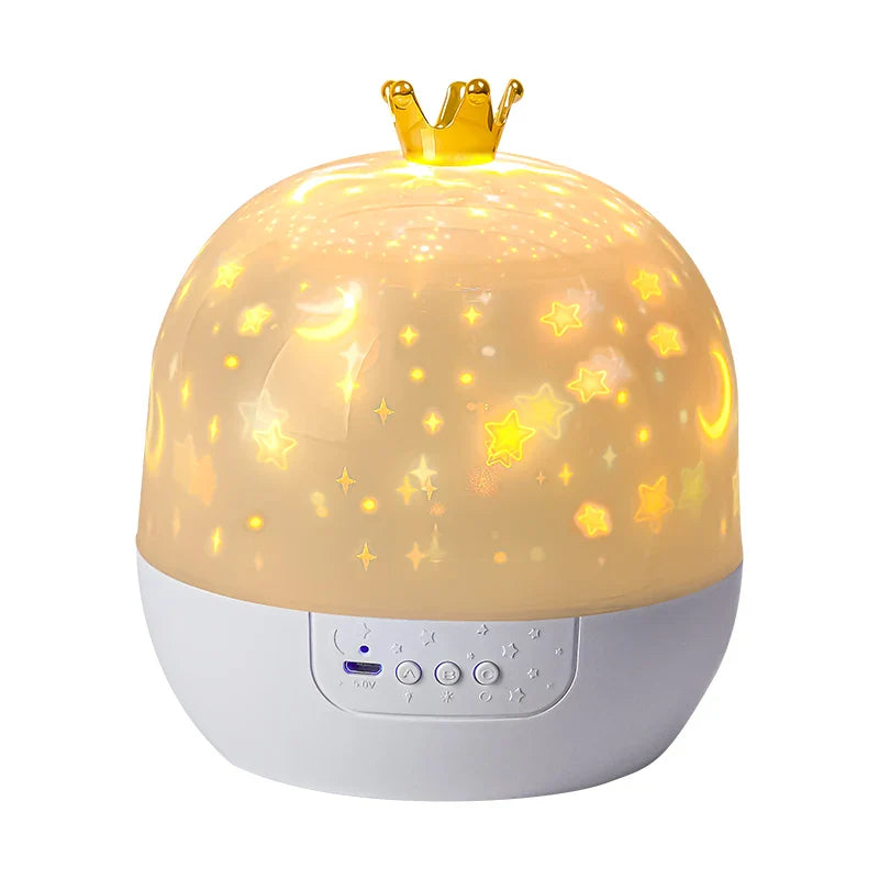 Crown Star Projector Night Light — Rotating LED Ceiling Lamp with Remote, USB Powered, 6 Projection Discs for Kids Bedroom & Parties