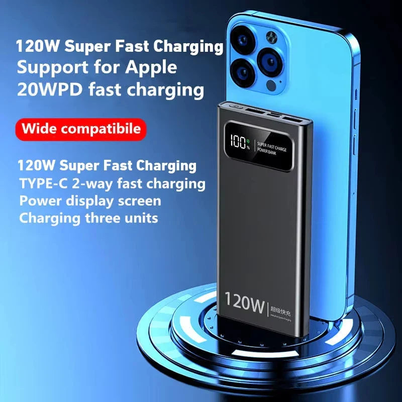 200000mAh 120W Fast Charging Portable Power Bank with LED Digital Display – USB-C & USB-A External Battery for Smartphones & Tablets