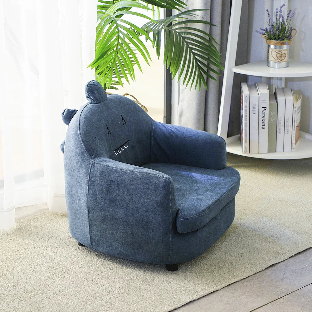 Kids Cartoon Sofa Chair — Children's Toddler Armchair & Learning Stool, Wooden Frame with High-Elastic Foam (22 x 21 x 19.7 in | 56 x 54 x 50 cm)