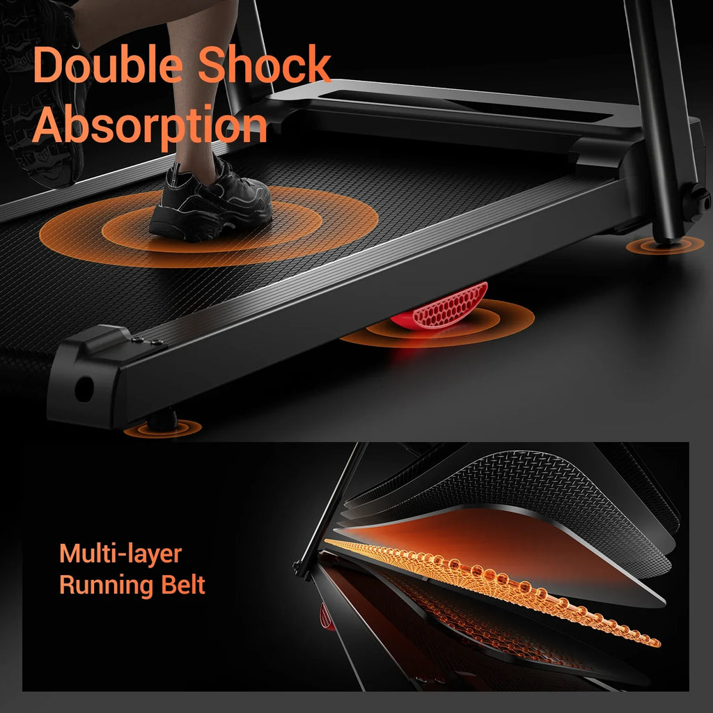 3.0 HP Brushless Foldable Home Treadmill — 300 lb Capacity, 40.2 x 15.4 in (102.1 x 39.1 cm) Running Area, HR Monitor, Dual Shock Absorption, Bluetooth Console