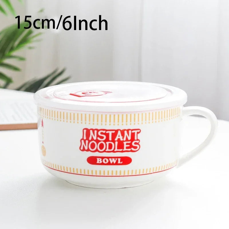 Ceramic Ramen Bowl with Lid Heat Resistant Microwave Safe Soup Bowl for Noodles Salad Rice 800ml (27 fl oz) / 1100ml (37 fl oz)
