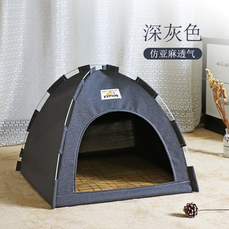 Removable Pet Tent Bed Semi-Enclosed Fleece Cat & Small Dog Sofa Basket Cozy Cave Sleeping Bed for Indoor Room Decor