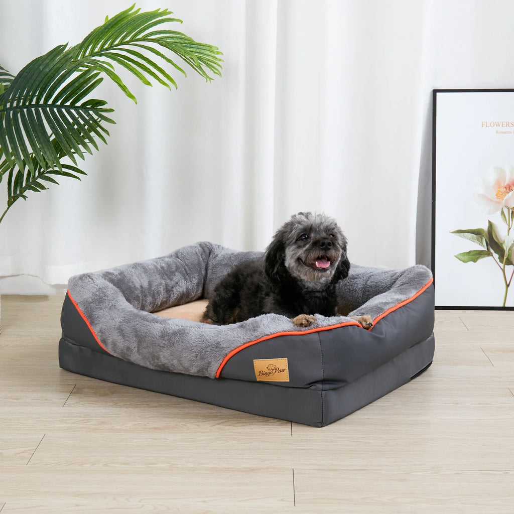Orthopedic Dog Bed with Cotton-Padded Bolster, Removable Washable Cover – Non-Slip Waterproof Bottom (L, XL, 2XL, 3XL)