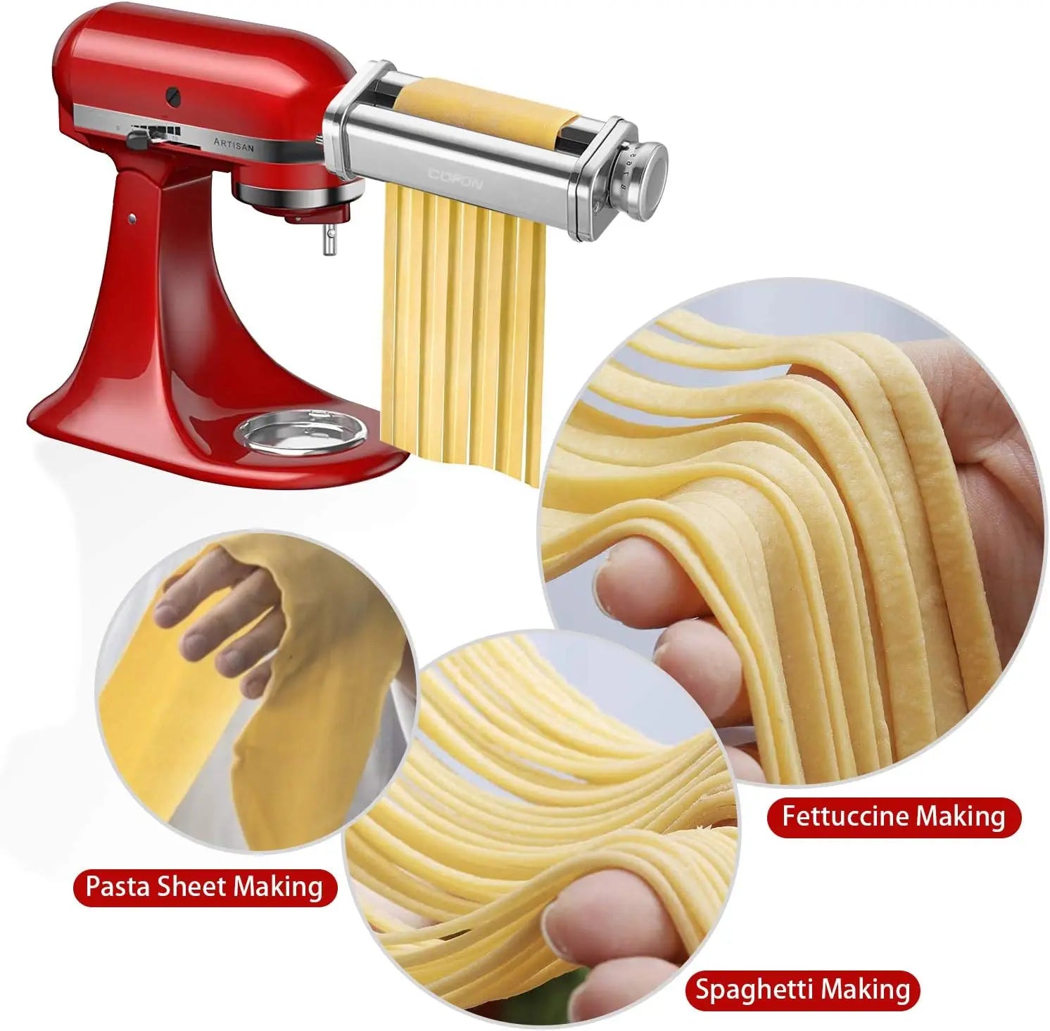 Stand Mixer Pasta Attachment — 304 Stainless Steel Pasta Sheet Roller with Spaghetti & Fettuccine Cutters, Fits Most Power-Hub Mixers