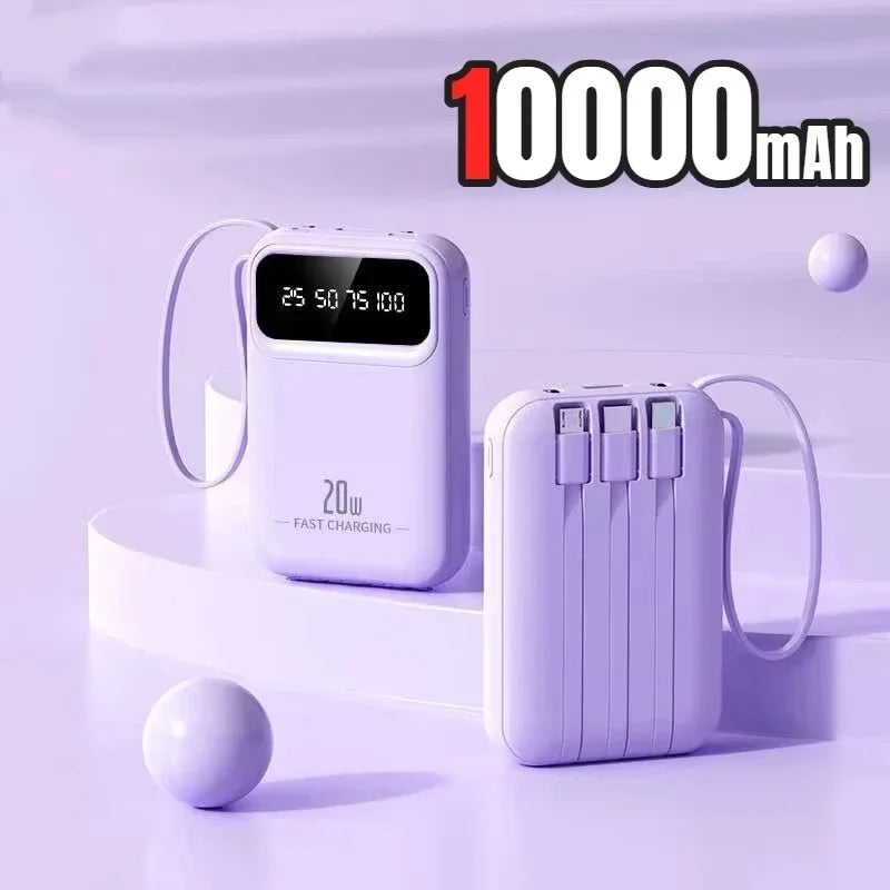 500000mAh Portable Power Bank 20W Fast Charge, Built-In 4 Cables, LED Light & Digital Display