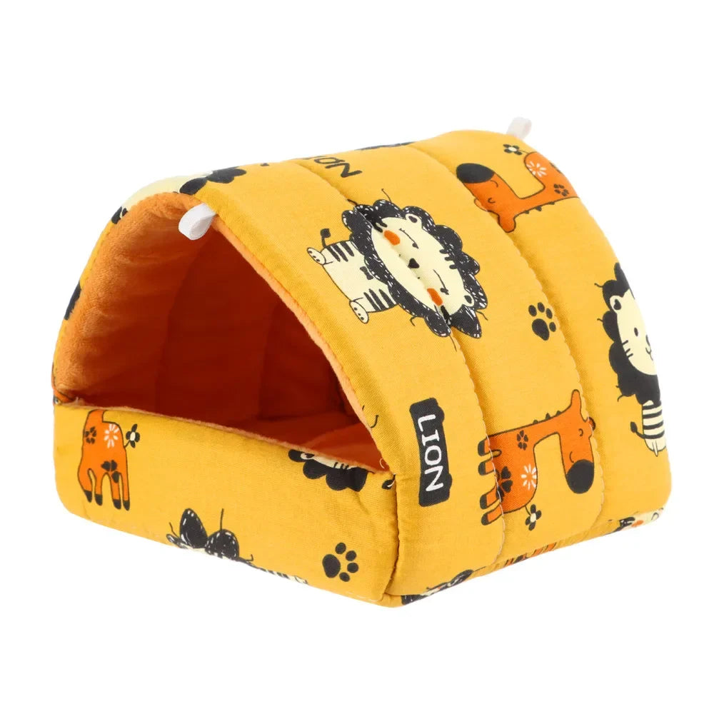 Cute Cartoon Plush Hanging Pet Nest — Warm Small Animal Sleeping Bed for Hamster, Guinea Pig, Rabbit (S/M/L/XL 3.15–7.87 in / 8–20 cm)