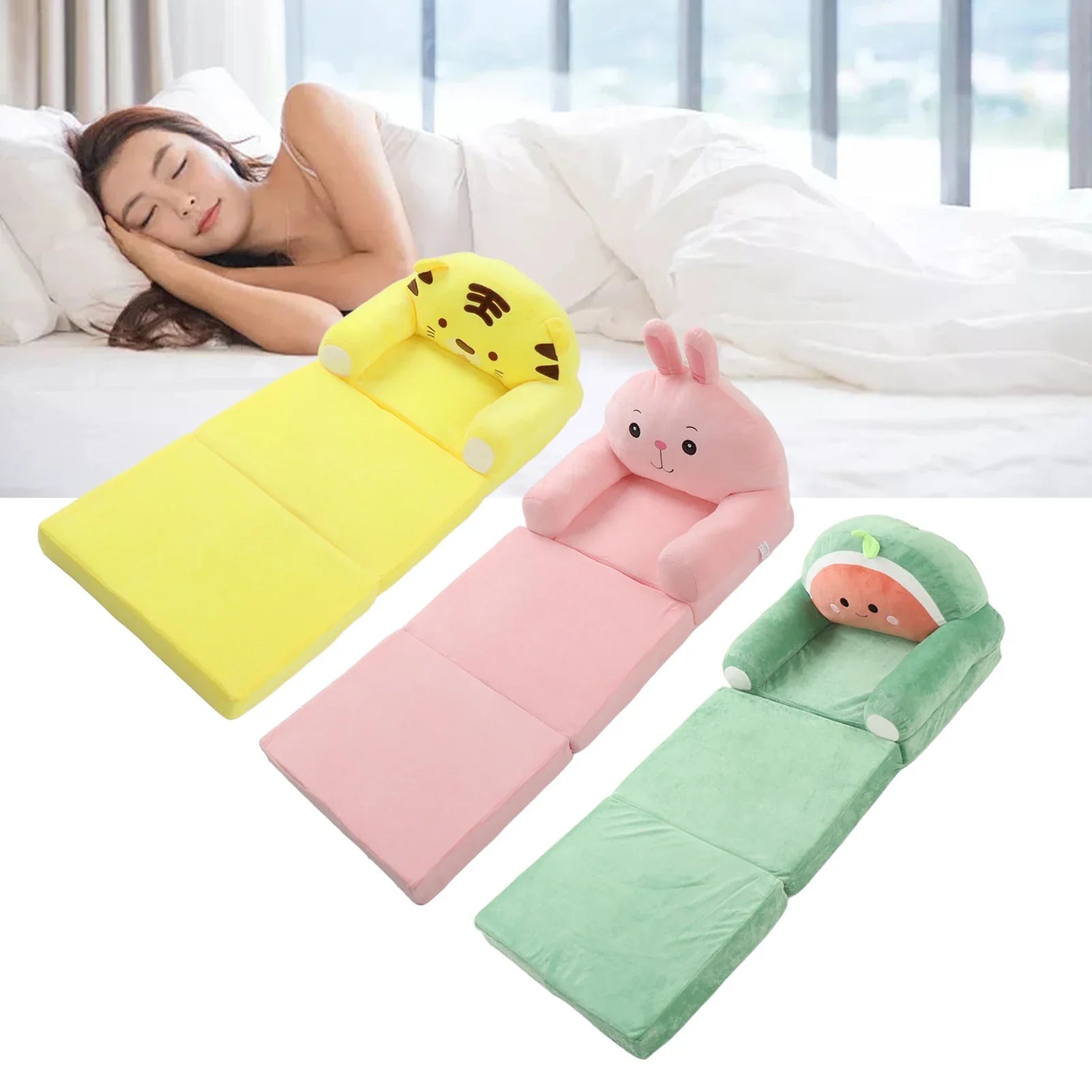 Cartoon Foldable Kids Sofa Bed Plush Washable Children's Armchair with Wide Armrests