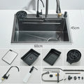 304 Stainless Steel 60 x 45 cm (23.6 x 17.7 in) Single Bowl Kitchen Sink with Waterfall Faucet Set, Soap Dispenser & Filter