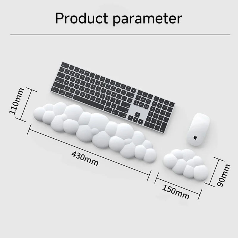 Cloud Wrist Rest for Keyboard & Mouse - Ergonomic Anti-Slip PU Fabric Palm Support, Long (430x110mm/16.93x4.33in) & Short (150x90mm/5.91x3.54in)