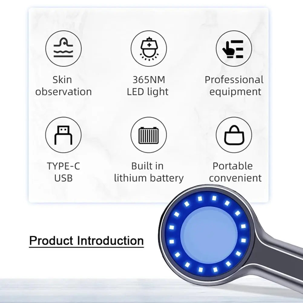 Woods Lamp Skin Analyzer 16-LED UV 365nm Handheld Magnifier for Facial Skin Analysis & Detection