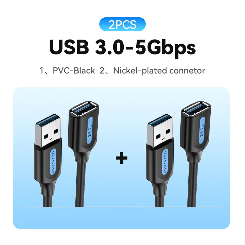 USB 3.0 Extension Cable Male to Female, High-Speed 5Gbps, 0.5/1/1.5/2/3 m (1.6–9.8 ft) for PC TV Xbox Printer, USB 2.0 Compatible