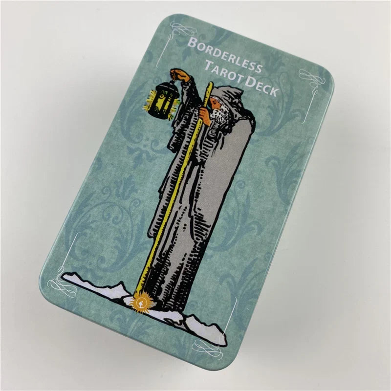 Gilded Borderless Tarot Card Deck in Metal Box with English Guidebook – Classic Vision Artwork