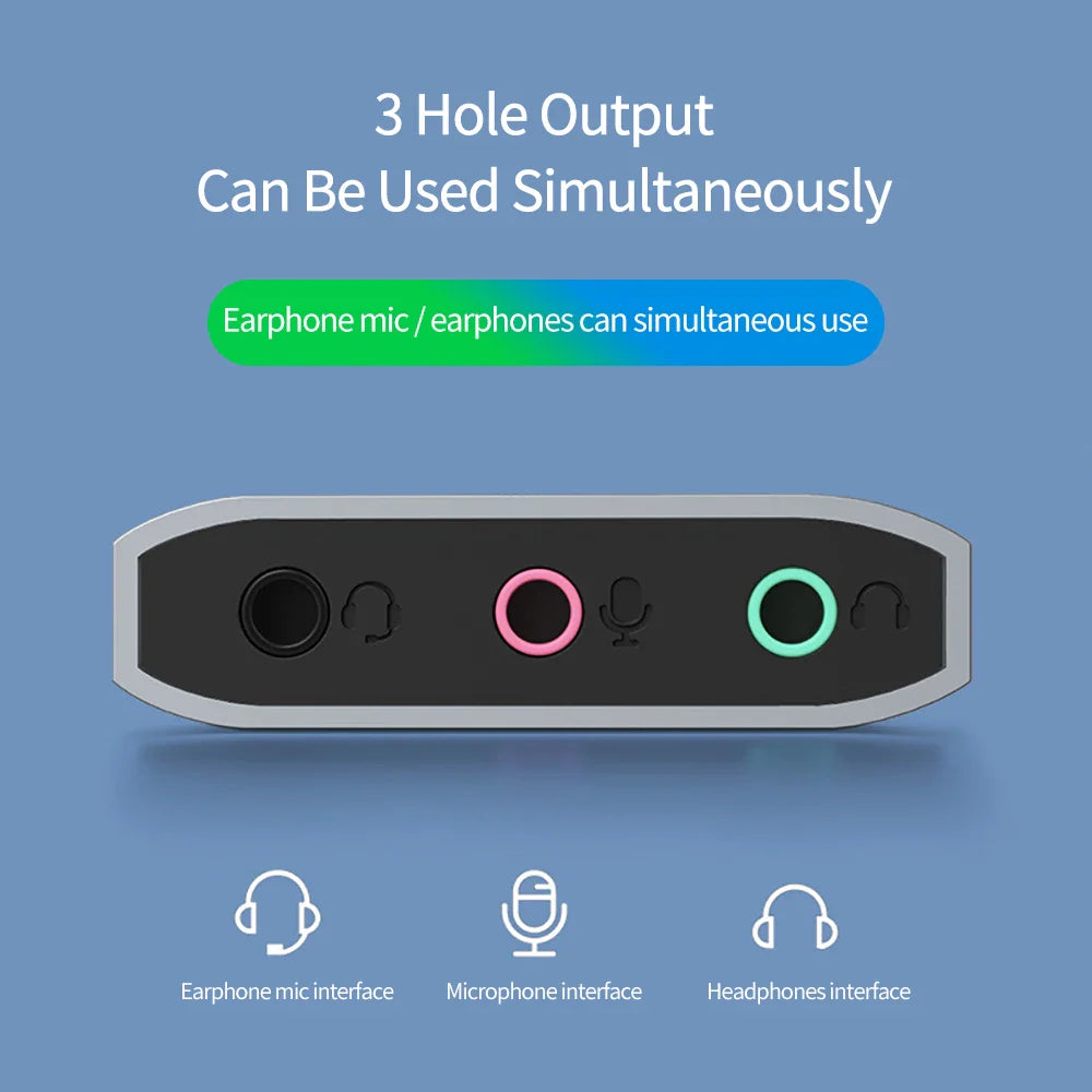 3-in-1 USB External Sound Card Adapter 3.5mm 3-Port Hi-Fi Audio for Microphone, Headset and Speaker for PC Laptop