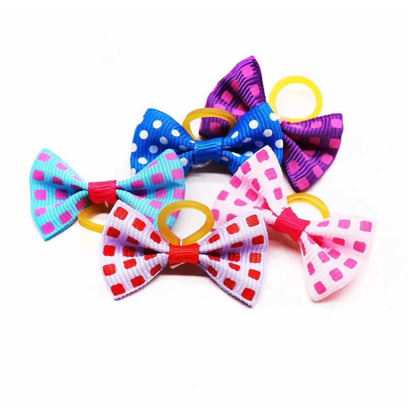 30-Pack Pet Hair Bows for Small Dogs and Cats Handmade Movable Puppy Bows with Elastic Bands for Yorkie Shih Tzu Grooming Party