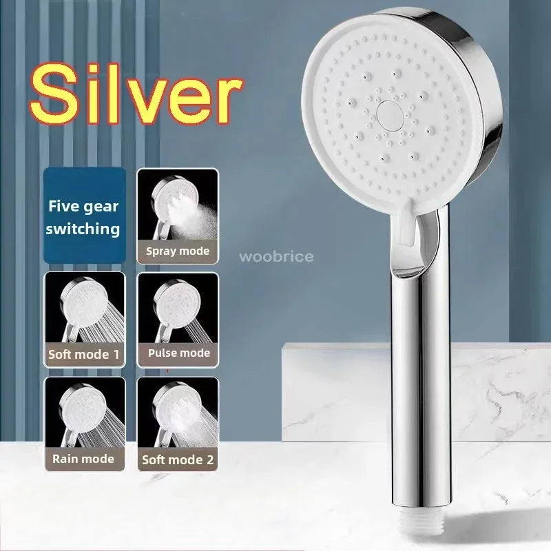 5-Mode High Pressure Handheld Shower Head — Water-Saving G1/2 Universal Silicone Nozzles