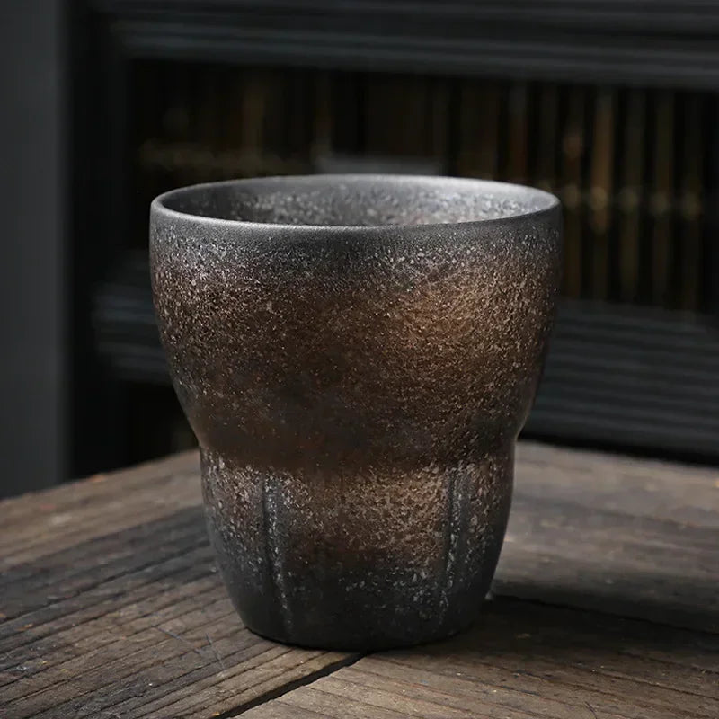 Japanese Style Rough Pottery Espresso & Gongfu Tea Cup Retro Ceramic Mug for Office and Home