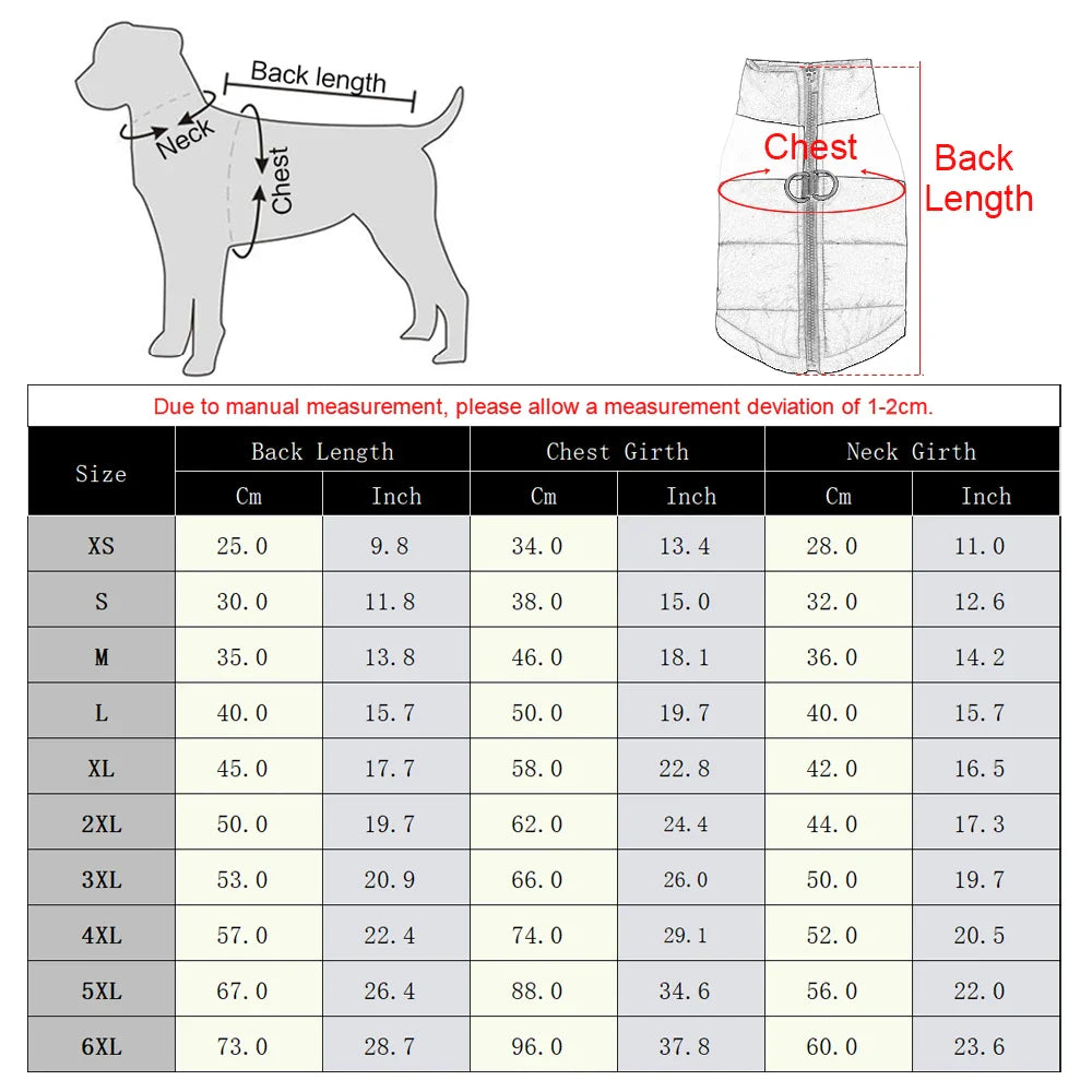 Waterproof Winter Dog Jacket Warm Windproof Coat with D-Ring – XS–6XL for Small to Large Breeds (Red/Blue/Green/Pink/Purple)