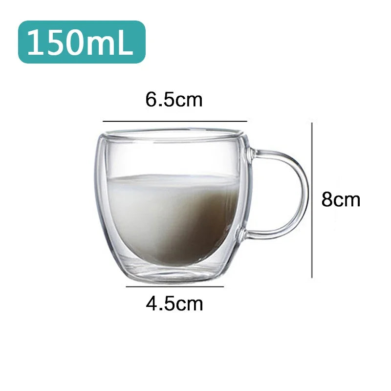 Double Wall Borosilicate Glass Mug - Heat-Resistant Insulated Tumbler for Coffee, Tea, Whiskey, Beer & Cocktails - Gift