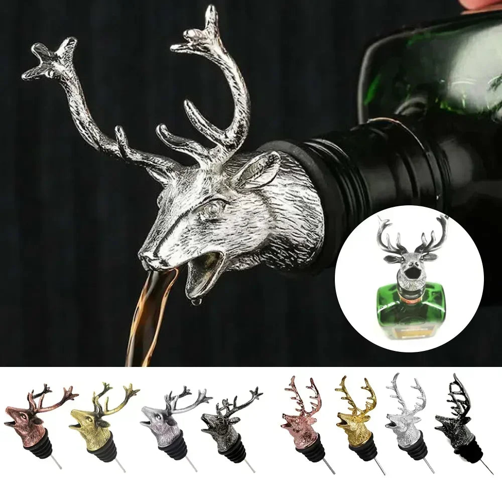 Deer Head Wine Pourer & Stopper - Stainless Steel Bottle Pour Spout for Wine & Champagne, Bar Accessory (Silver/Gold)