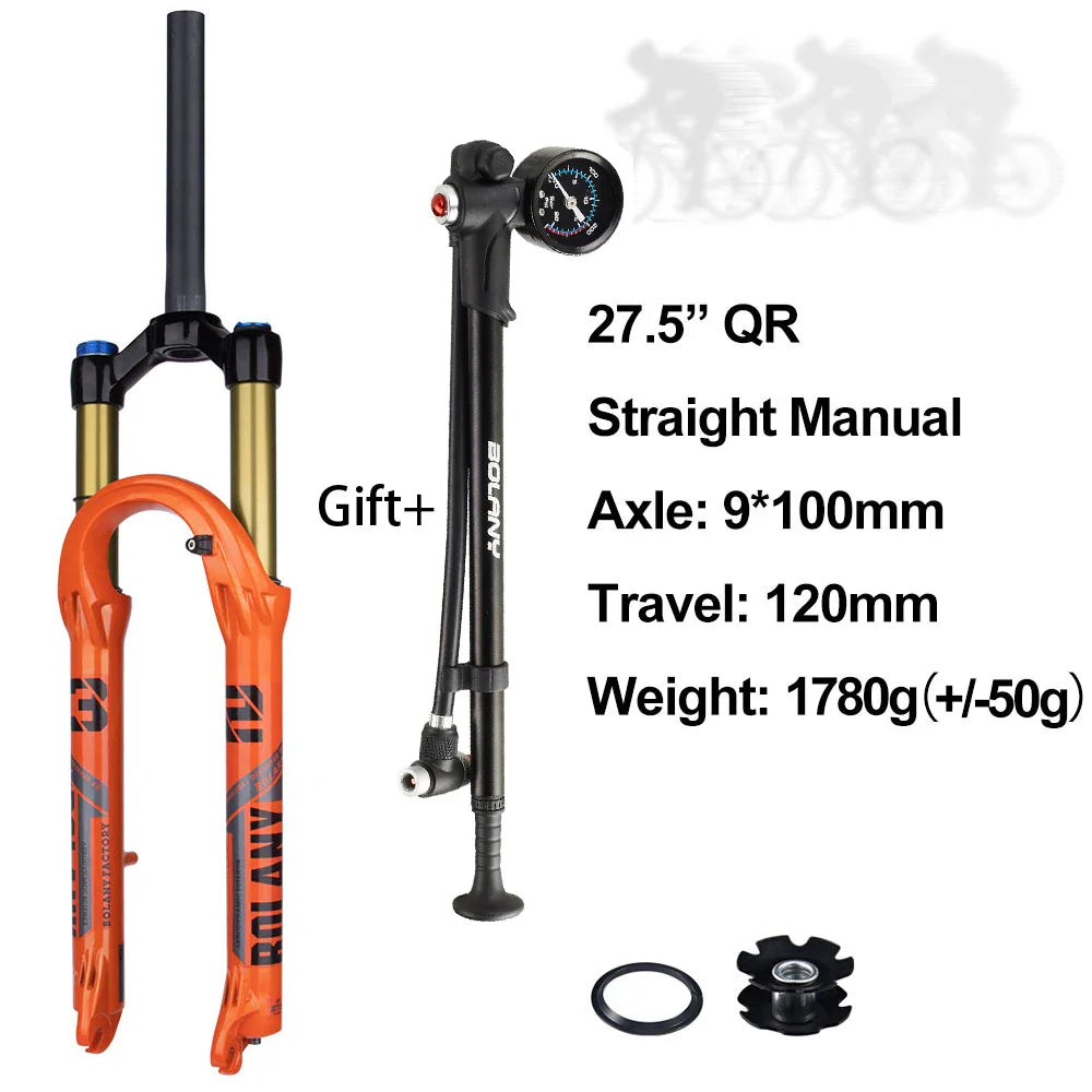 120mm (4.7in) Travel Mountain Bike Air Fork 27.5/29 in, 32mm (1.26in) Stanchion Magnesium Alloy Suspension - Orange