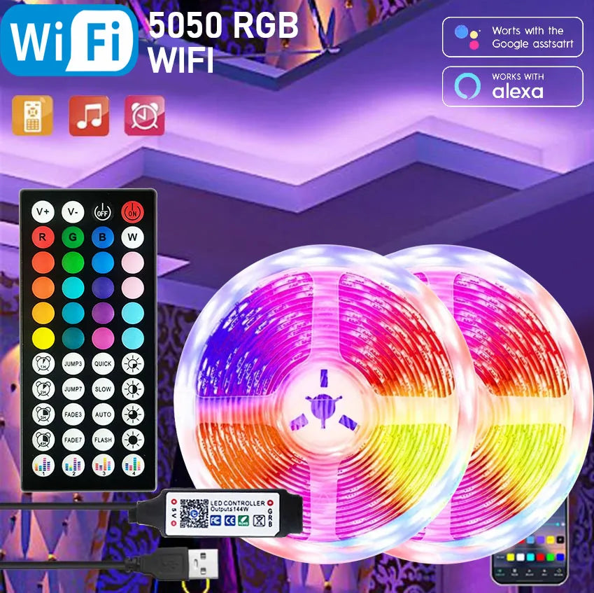 USB RGB LED Strip Lights (1–30m / 3.3–98.4 ft) — App & Remote Control, Flexible 5V SMD5050 Ribbon for Bedroom, Living Room & TV Backlight