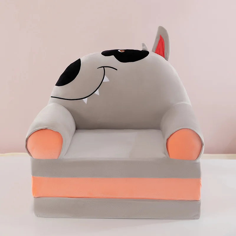 Foldable 3-Layer Plush Kids Sofa Chair Cartoon Baby Seat with Removable Cover